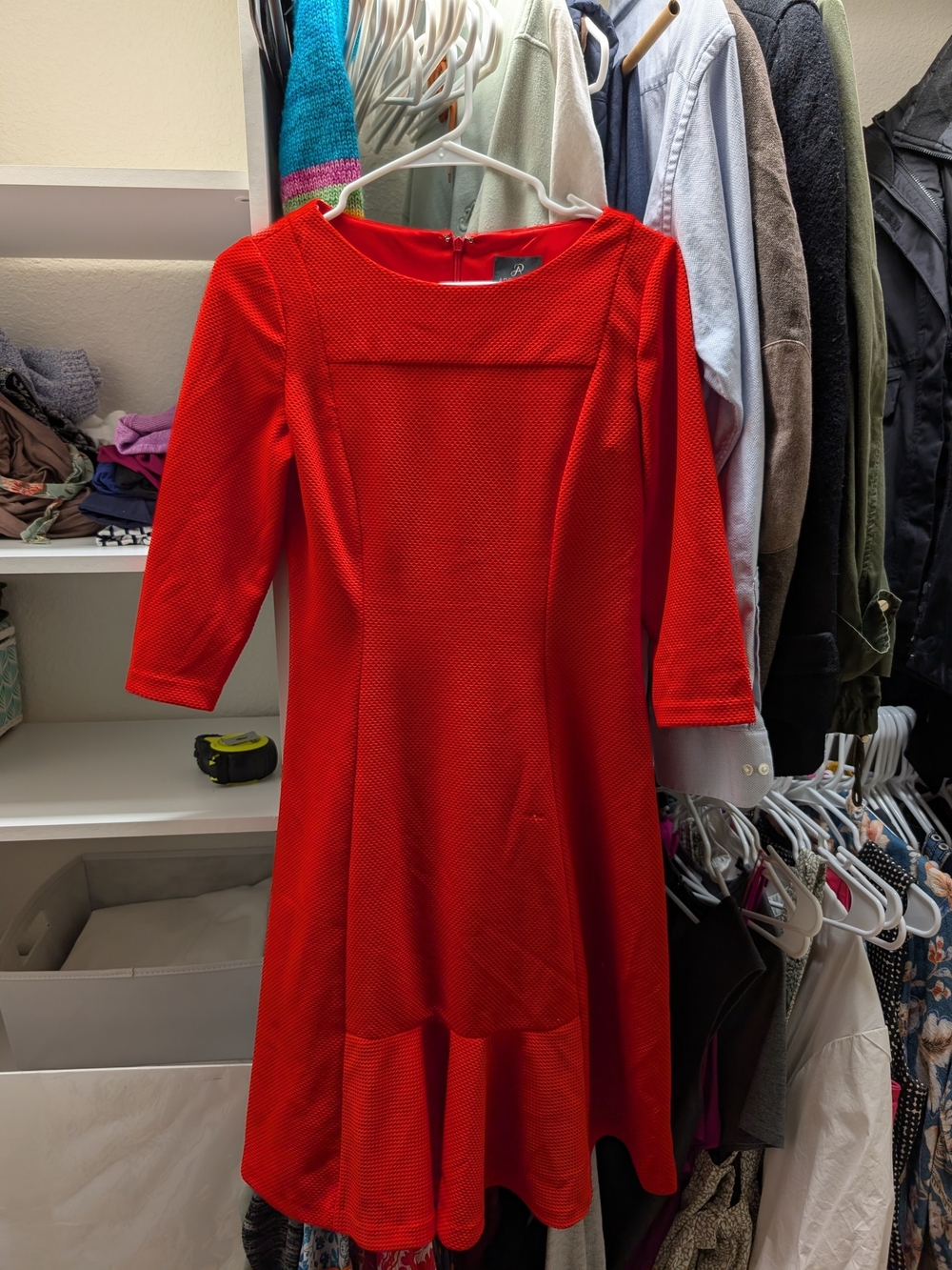Adrianna Papell Bright Red Orange Textured Career Midi Dress